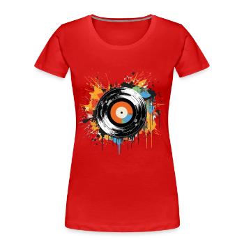 Disque Vinyle LP Platine Rétro - T-shirt bio Premium Femme - rouge - Devant - Mia (176cm)