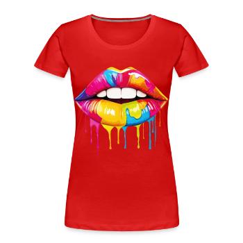 Lèvres Rouge à lèvres coloré Embrasser les lèvres Pop Art Art - T-shirt bio Premium Femme - rouge - Devant - Mia (176cm)