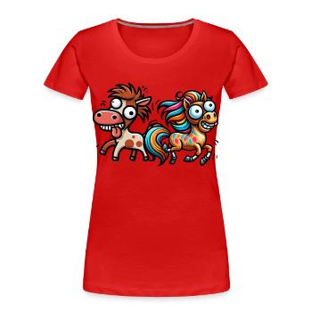 Verrückte Pferde Pferd Reiterin Reiter Gaul Pony - Frauen Premium Bio T-Shirt - Rot - Vorne - Mia (176cm)