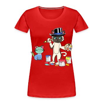 Chat Peintre Maître Artiste Académie d’Art - T-shirt bio Premium Femme - rouge - Devant - Mia (176cm)