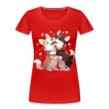 Hunde Liebe Umarmung Kuscheln Herz Süß Niedlich - Frauen Premium Bio T-Shirt - Rot - Vorne - Mia (176cm)