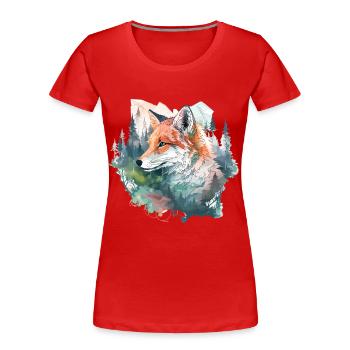 Fox Tête de renard Nature Nature sauvage Forêt Arbres Montagnes - T-shirt bio Premium Femme - rouge - Devant - Mia (176cm)