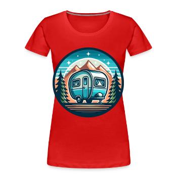Camping Wohnwagen - Frauen Premium Bio T-Shirt - Rot - Vorne - Mia (176cm)