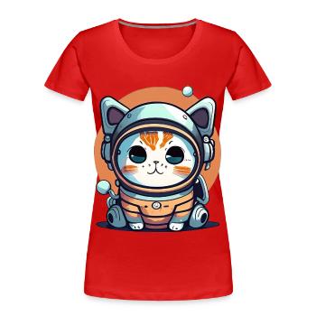 Chatstronaute mignon #11 - T-shirt bio Premium Femme - rouge - Devant - Mia (176cm)