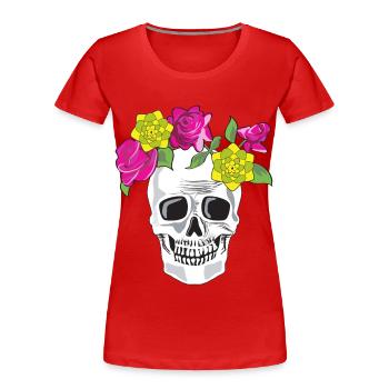 Totenkopf mit Blumen - Frauen Premium Bio T-Shirt - Rot - Vorne - Mia (176cm)