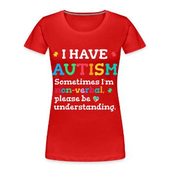 Autisme non verbal - T-shirt bio Premium Femme - rouge - Devant - Mia (176cm)
