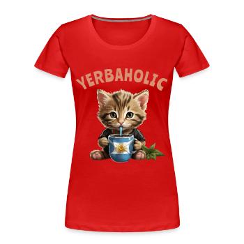 Yerba Mate Cat Yerbaholic - Women's Premium Organic T-Shirt - red - Front - Mia (176cm)