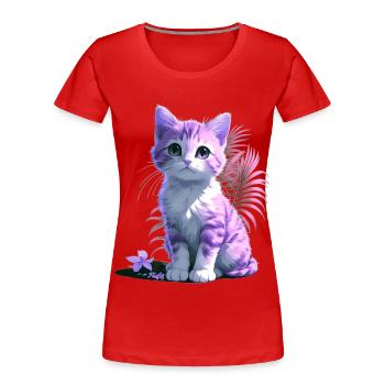Chaton Tropical 🐾 - T-shirt bio Premium Femme - rouge - Devant - Mia (176cm)