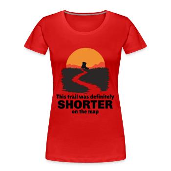 Outdoor Abenteuerpfad Wanderschuh Sonnenuntergang - Frauen Premium Bio T-Shirt - Rot - Vorne - Mia (176cm)