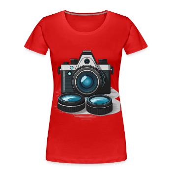 Eine Kamera und Objektive für den Fotografen - Frauen Premium Bio T-Shirt - Rot - Vorne - Mia (176cm)