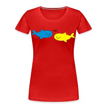 Fröhliche Fische Blau Gelb - Frauen Premium Bio T-Shirt - Rot - Vorne - Mia (176cm)