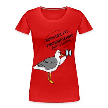 Mouette - Rouleaux de poisson à 9 heures Dictons de la mer Baltique - T-shirt bio Premium Femme - rouge - Devant - Mia (176cm)