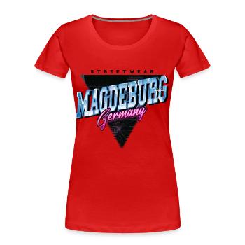 Magdebourg Allemagne City Skyline Vintage Rétro - T-shirt bio Premium Femme - rouge - Devant - Mia (176cm)