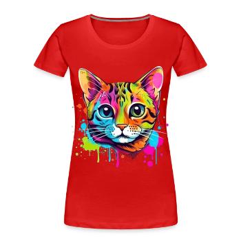 Streetstyle Katze Graffiti Kunst Streetart - Frauen Premium Bio T-Shirt - Rot - Vorne - Mia (176cm)