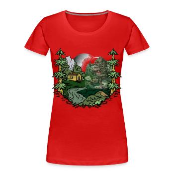 Wald Hütte Natur Waldbewohner Naturliebhaber - Frauen Premium Bio T-Shirt - Rot - Vorne - Mia (176cm)