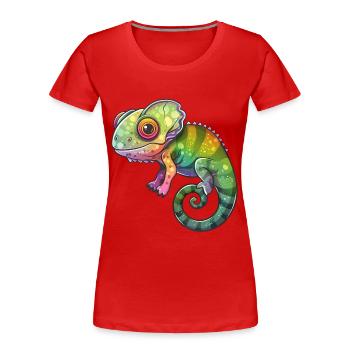 Créature fantastique caméléon colorée - T-shirt bio Premium Femme - rouge - Devant - Mia (176cm)