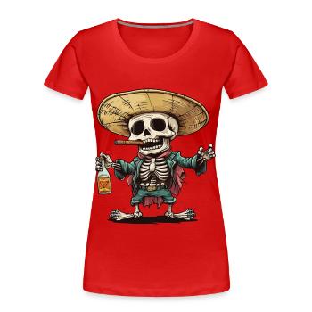 Squelette Crâne Crâne Cigare Liqueur - T-shirt bio Premium Femme - rouge - Devant - Mia (176cm)
