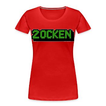 Schriftzug zocken Retro Computer - Frauen Premium Bio T-Shirt - Rot - Vorne - Mia (176cm)