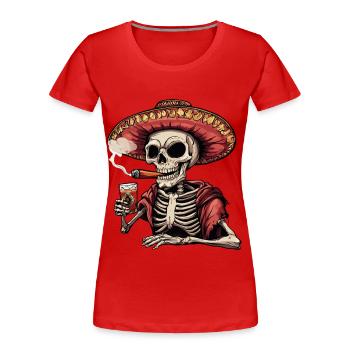 Squelette Crâne Crâne Cigare Liqueur - T-shirt bio Premium Femme - rouge - Devant - Mia (176cm)