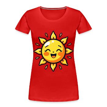 Lachende Sonne – Gute-Laune-Garantie - Frauen Premium Bio T-Shirt - Rot - Vorne - Mia (176cm)