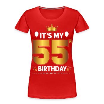55 Anniversaire 55 ans Joyeux anniversaire - T-shirt bio Premium Femme - rouge - Devant - Mia (176cm)