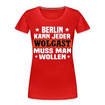 Wolgast - Frauen Premium Bio T-Shirt - Rot - Vorne - Mia (176cm)