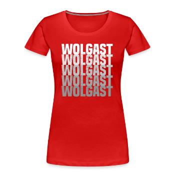 Wolgast - Frauen Premium Bio T-Shirt - Rot - Vorne - Mia (176cm)