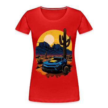 Muscle-Car in der Wüste - Frauen Premium Bio T-Shirt - Rot - Vorne - Mia (176cm)