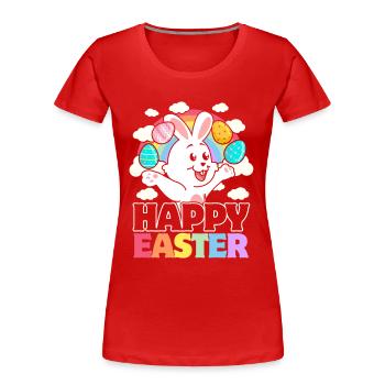 Frohe Ostern - weiße Kaninchen-Ostereier - Frauen Premium Bio T-Shirt - Rot - Vorne - Mia (176cm)