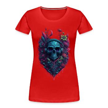 Schädel, Rockmusik, Totenkopf, Flowers - Frauen Premium Bio T-Shirt - Rot - Vorne - Mia (176cm)