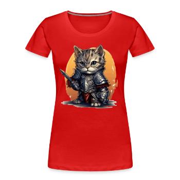 Cat in Knight Equipment with Sword, AI Gene - Women's Premium Organic T-Shirt - red - Front - Mia (176cm)