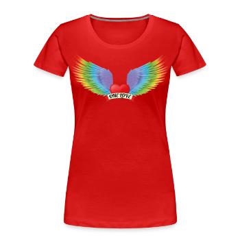 One Love Herz mit Rainbow-Engelsflügeln - Frauen Premium Bio T-Shirt - Rot - Vorne - Mia (176cm)