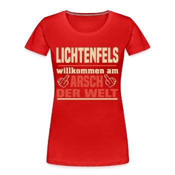 Lichtenfels - Frauen Premium Bio T-Shirt - Rot - Vorne - Mia (176cm)
