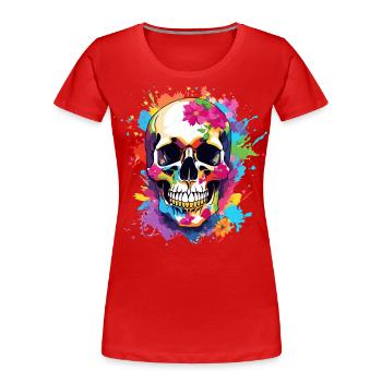 Colorful Skull with Flowers - Women's Premium Organic T-Shirt - red - Front - Mia (176cm)