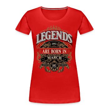 1951 Mars Naissance Anniversaire Année de naissance - T-shirt bio Premium Femme - rouge - Devant - Mia (176cm)