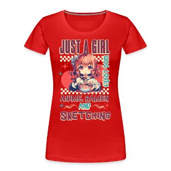 Dessin de ramen d’anime - T-shirt bio Premium Femme - rouge - Devant - Mia (176cm)