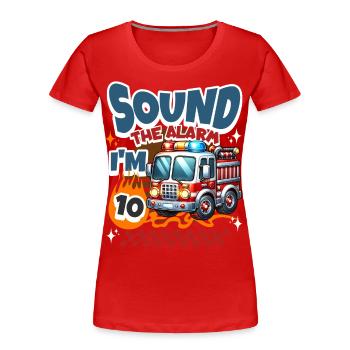 10e anniversaire des pompiers - T-shirt bio Premium Femme - rouge - Devant - Mia (176cm)