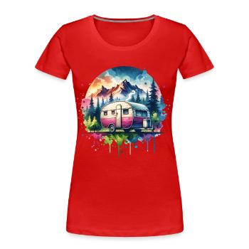 Camping Wohnwagen - Frauen Premium Bio T-Shirt - Rot - Vorne - Mia (176cm)