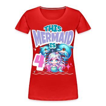 Meerjungfrau 4. Geburtstag Mädchen Kinder - Frauen Premium Bio T-Shirt - Rot - Vorne - Mia (176cm)