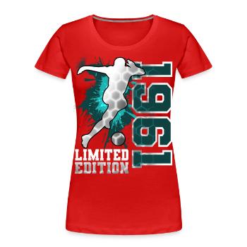 1961 Geburtsjahr Geburtstag Fußball - Frauen Premium Bio T-Shirt - Rot - Vorne - Mia (176cm)
