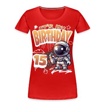 Graffiti astronaute 15e anniversaire - T-shirt bio Premium Femme - rouge - Devant - Mia (176cm)
