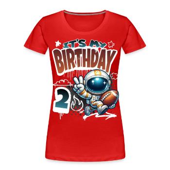 Astronaute 2e anniversaire Football - T-shirt bio Premium Femme - rouge - Devant - Mia (176cm)