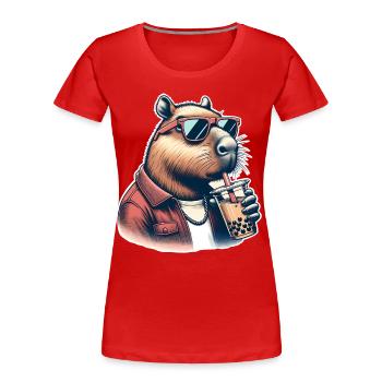 Thé à bulles Capybara - T-shirt bio Premium Femme - rouge - Devant - Mia (176cm)