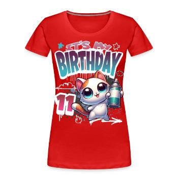 Graffiti de chat de 11e anniversaire - T-shirt bio Premium Femme - rouge - Devant - Mia (176cm)