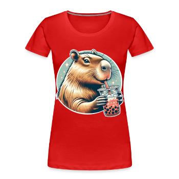 Thé à bulles Capybara - T-shirt bio Premium Femme - rouge - Devant - Mia (176cm)