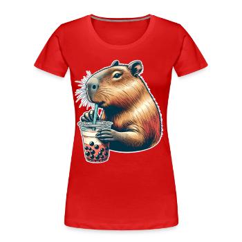 Thé à bulles Capybara - T-shirt bio Premium Femme - rouge - Devant - Mia (176cm)