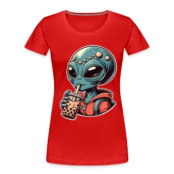 Thé à bulles extraterrestre - T-shirt bio Premium Femme - rouge - Devant - Mia (176cm)