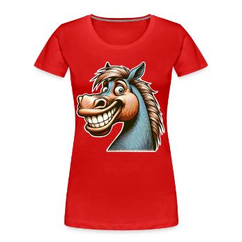 Cheval Sourire Drôle - T-shirt bio Premium Femme - rouge - Devant - Mia (176cm)