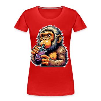 Thé à bulles de Néandertal - T-shirt bio Premium Femme - rouge - Devant - Mia (176cm)