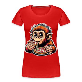 Pizza néandertalienne - T-shirt bio Premium Femme - rouge - Devant - Mia (176cm)
